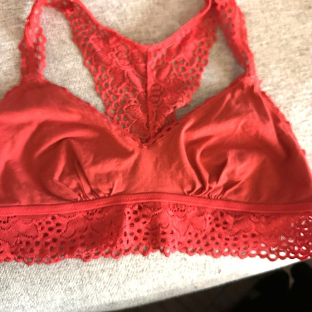 Aerie Racerback Eyelet Lace Bralette XL Red‎ Chilli Endless Lace - Picture 6 of 9
